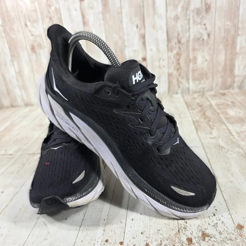 Hoka One One Clifton 8 Mens Black White Road Running Shoes Sneakers US 8B